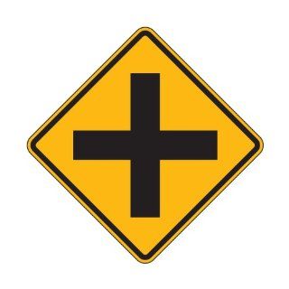 Tapco W2 1 Diamond Grade Cubed Warning Sign, Legend "4 Way Intersection (Symbol)", 36" Width x 36" Height, Aluminum, Black on Fluorescent Yellow: Industrial Warning Signs: Industrial & Scientific