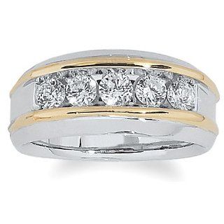 Men's 14k Two Tone Gold Polished Finish Diamond Ring (1.00 cttw, H I Color, I1 I2 Clarity): Jewelry