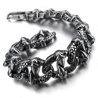 JBlue Jewelry Men's Large 316L Stainless Steel Bracelet Link Wrist Silver Black Dragon Claw Vintage (with Gift Bag): Link Bracelets: Jewelry