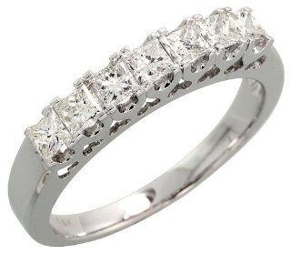 14k White Gold Fancy Ladies' Diamond Band, w/ 0.76 Carat Princess Cut Diamonds, 1/8" (3.5mm) wide, size 6: Jewelry