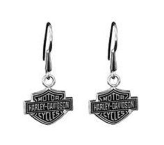 Harley Davidson Stamper Women's Sterling Silver B&S Dangle Earrings on French Hooks. Measures: 15mm x 11mm. HE7442/FH: Jewelry