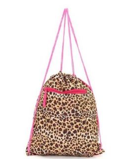 Leopard Drawstring Cinch Backpack Brown Tan Hot Pink: Clothing