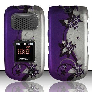 Purple Silver Flower Hard Cover Case for Samsung Rugby III 3 SGH A997 Cell Phones & Accessories