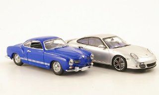 Porsche + VW Set of 2, 20 years Minichamps 911Turbo (997), silver, 2010 + Karmann Ghia Coupe, blue, 1955 , Model Car, Ready made, Minichamps 143 Minichamps Toys & Games