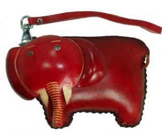 Genuine Leather Wristlet Change Purse. A Whole Elephant Pattern. Zipper Closure, Red.: Clothing