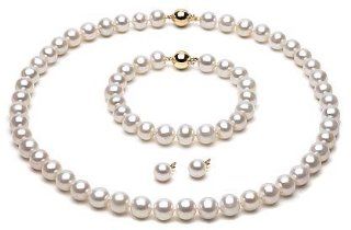 Freshwater Pearl Jewelry Set: 9 10mm AAA: Bracelet Earring And Necklace Sets: Jewelry
