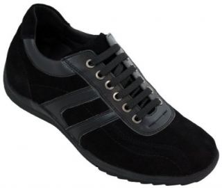 TOTO   A66363   2.8 Inches Taller   Height Increasing Elevator Shoes (Black Leather and Suede Lace up Casual Sneakers): Shoes