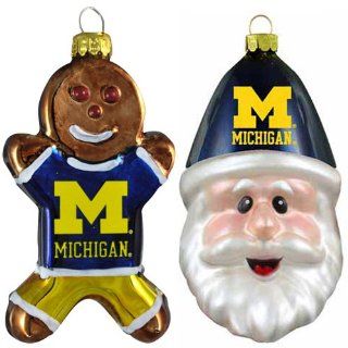 NCAA Michigan Wolverines Blown Glass Gingerbread Man & Santa Cap Ornament 2 Pack : Sports Fan Hanging Ornaments : Sports & Outdoors