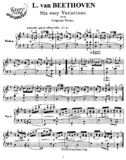 Beethoven 6 Easy Variations on an Original Theme for Piano: Instantly download and print sheet music: Beethoven: Books