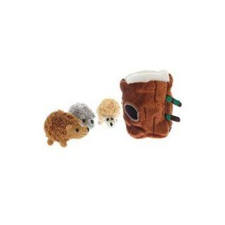 Multipet Tree Stump Plush Hideaway Puzzle Dog Toy with Plush Hedgehog Squeak Toys  Pet Toys 