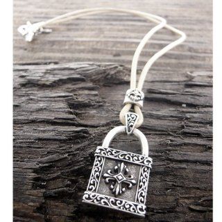 Stigma Silver Stainless Steel Women or Mens Cross Necklace. Mens Stainless Steel Light Brown Leather Chain Necklace   Lock Pendant. Size 24 Inch Long. Jewelry