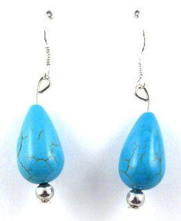 Turquoise Blue Tear Drop Earring, Magnesite & Sterling Silver Ear Wires: Jewelry