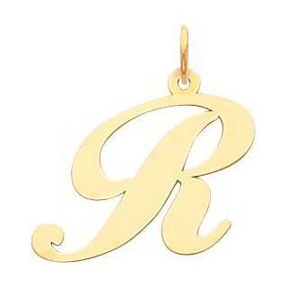 14K Yellow Gold Large Fancy Script Initial R Charm: Jewelry