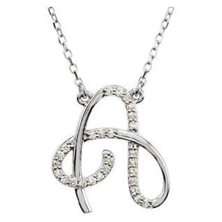 Sterling Silver Alphabet Initial Letter A Diamond Pendant Necklace, Chain 17" (GH Color, I1 Clarity, 1/8 Cttw): Stuller : Jewelry
