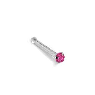 1.5mm Pink Tourmaline (October)   14KT White Gold Nose Bone: FreshTrends: Jewelry