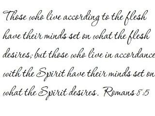 Those who live according to the flesh have their minds set on what the flesh desires; but those who live in accordance with the Spirit have their minds set on what the Spirit desires. Romans 8:5   Wall and home scripture, lettering, quotes, images, sticker