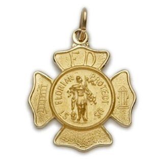 14K Gold Small Shield St. Florian Patron of Fire Fighters 14K Gold Jewelry 14K Gold Saint Gift Boxed: Pendant Necklaces: Jewelry