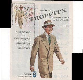 Tropi Tex British Lounge Model Worsted Tex Suit Cool Comfortable Men's Clothing 1951 Vintage Original Antique Advertisement : Prints : Everything Else