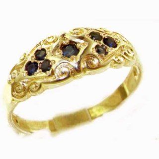 High Quality Solid Yellow 9K Gold Ladies Natural Sapphire Vintage Style Carved Band Ring   Finger Sizes 5 to 12 Available: Jewelry