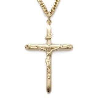 24K Gold Over .925 Sterling Silver Crucifix Pendant Necklace in a Tube Design Catholic Jewelry Crucifix Pendant Necklaces Gift Boxed.w/Chain Necklace 18" Length Gift Boxed.: Jewelry