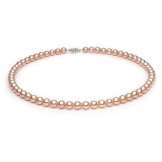 14k White Gold 6 7mm Pink Freshwater Cultured Pearl Necklace AAA Quality, 16 Inch Choker: Unique Pearl: Jewelry