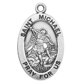 Sterling Silver Oval Medal Necklace Patron Saint St. Michael with 20" Stainless Steel Chain in Gift Box. St. Michael the Archangel Is Known for Protection As Well As the Patron of Against Danger At Sea, Against Temptations, Ambulance Drivers, Artists,