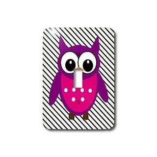 3dRose lsp_109900_1 Trendy Red Violet N Pink Owl On Black N White Stripes Single Toggle Switch   Switch Plates  