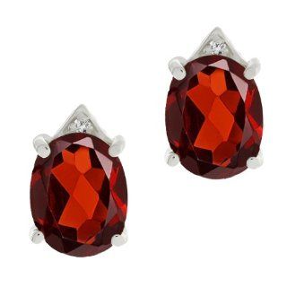 5.71 Ct Oval Red Garnet and White Topaz Sterling Silver Earrings: Jewelry