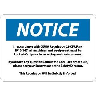 NMC N140AB OSHA Sign, Legend "NOTICE   In Accordance with OSHA Regulations 29", 14" Length x 10" Height, Aluminum, Black/Blue on White: Industrial Warning Signs: Industrial & Scientific