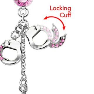 Belly Navel Ring Pink Gemed Handcuffs and Key piercing bar (actually open): Everything Else