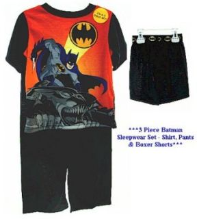 Batman Black 3 Piece Pajama Sleepwear Set   Shirt, Pants & Shorts (6/7): Apparel Accessories: Clothing