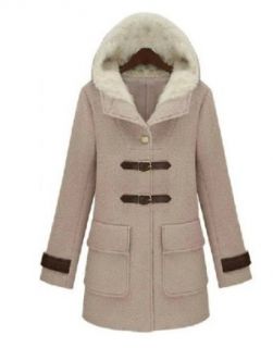 Aokin Women's Long Sleeve Thicken Woolen Winter Button Coat Slim Trench Winter Jacket Hood Outerwear Overcoat (XL, Beige) at  Womens Clothing store
