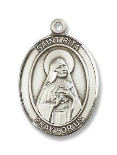 Made in America! Sterling Silver St. Rita of Cascia Medal Pendant with 24" Stainless Steel Chain in Gift Box. Patron Saint of Baseball Players, Abuse Victims, Against Loneliness, Against Sterility, Bodily Iills, Desperate Causes, Difficult Marriages, 
