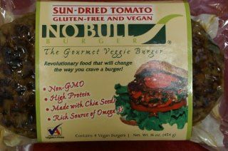 No Bull Vegan Gluten Free Sun Dried Tomato & Spinach Gourmet Veggie Burgers  6 Four Packs ( 24 Burgers total ) Already Cooked  Heat & Serve  Frozen Meat Subsitutes Burgers  Grocery & Gourmet Food