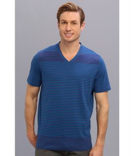 Perry Ellis S/S Pima Cotton Stripe V Neck Tee Mens Short Sleeve Pullover (Blue)