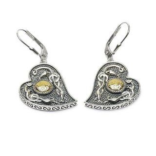 Antique Style Celtic Knot & Heart Irish Earrings Silver & 10k: Jewelry