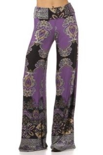 Amazing Lace Purple Floral Paisley Print Fold Over Palazzo Gaucho Wide Leg Flared Pants L at  Womens Clothing store