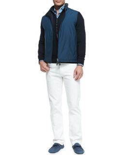 John Varvatos Star USA Waxed Denim Zip Front Jacket, Peace Sign Henley Shirt & Explorer Enzyme Wash Cargo Pants