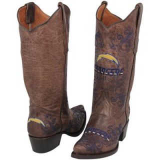 San Diego Chargers Womens Embroidered Cowboy Boots   Brown