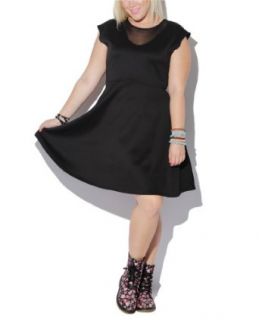 Wet Seal Women's V Mesh Scuba Skater Dress 1X Black at  Womens Clothing store: