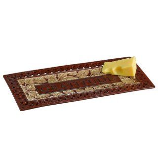 Grasslands Road Falling Leaves Gratitude Pierced Edge Rectangular Cheese Tray with Stand Kitchen & Dining