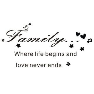 FAMILY WHERE LIFE BEGINS AND LOVE NEVER ENDS Wall Decal Sticker Black   Size 16.3" H x 24.5" W   Wall Decor Stickers  