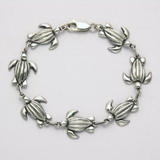 Sterling Silver Leatherback Sea Turtles 7.25" Bracelet with Lobster Claw Clasp: Jewelry