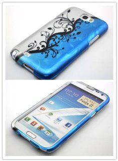 Big Dragonfly High Quality Slim Pretty Floral Patterns Protective Shell Hard Below Case Cover for Samsung Galaxy Note 2 ii N7100 with Sleek Surface Eco friendly Package Black + Blue (Great Texture): Cell Phones & Accessories