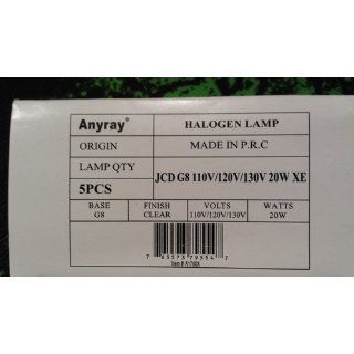 Anyray A1700X (5) pack 20 Watt XENON G8 20w 120v T4 Light Bulbs G8 base JCD Type 120 Volt 20Watt Less Than 35mm = 1.38 Inch   Halogen Bulbs  