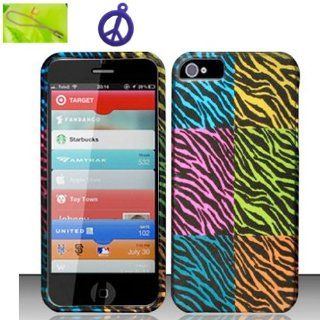 For Apple iPhone 5 Only, Neon Rainbow Color Zebra Design, Matted Surface Hard Plastic Case Skin Cover Faceplate + Peace Charm and Strap Combo: Cell Phones & Accessories