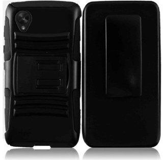 Google Nexus 5 ( AT&T , T Mobile , Sprint , Verizon ) Phone Case Accessory Charming Black Dual Protection Impact Hybrid Cover with Holster Combo and Built in Kickstand comes with Free Gift Aplus Pouch: Cell Phones & Accessories