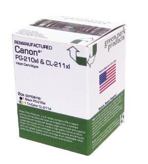 Green Park Products Canon PG 210xl & CL 211xl Premium Remanufactured Ink Cartridges. The Box Contains 1 Canon PG 210xl Black and 1 Canon CL 211xl Tri Color Inkjet Cartridges. PG210xl CL211xl: Office Products