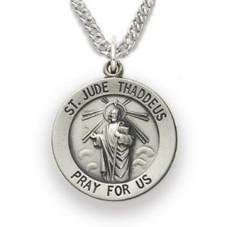 St. Jude, Patron of Hopeless Causes, Desperation, .925 Sterling Silver Engraved Medal Pendant Christian Jewelry Patron Patron Saint Medal Pendant Catholic Gift Boxed w/Chain Necklace 20" Length Gift Boxed: Jewelry