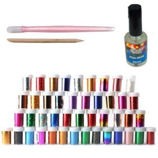 Newest Nail Art Tips 44 Different Designs Glitter Nail Art Foil Transfer Roll with Adhesive DIY Set : Nail Decorations : Beauty